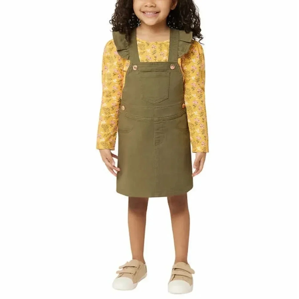 BCBG Girls Jumper Romper Skirt Set With Long Sleeve Yellow Floral Shirt 5
